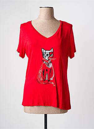 Tricou serigrafie cu strasuri mâneci scurte roșu LESLIE femeie