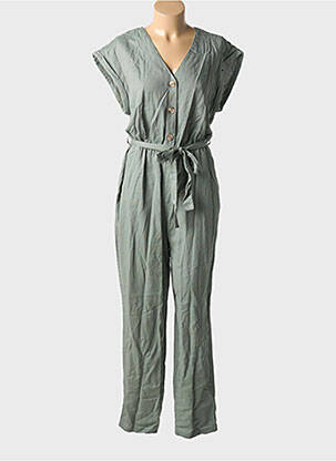 Salopetă-pantalon țesătură crep mâneci scurte verde PIECES femeie