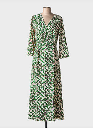 Rochie lungă imprimeu fantezie mâneci 3/4 verde LA PETITE ETOILE femeie