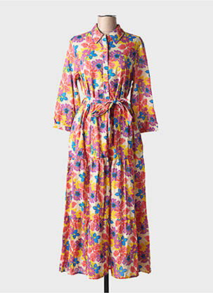 Rochie lungă imprimeu floral mâneci 3/4 galben CHICOSOLEIL femeie