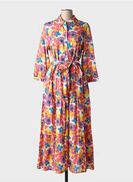 Rochie lungă imprimeu floral mâneci 3/4 galben CHICOSOLEIL femeie