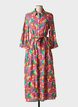 Rochie lungă imprimeu floral mâneci 3/4 roz CHICOSOLEIL femeie