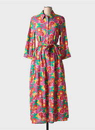 Rochie lungă imprimeu floral mâneci 3/4 roz CHICOSOLEIL femeie