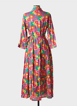 Rochie lungă imprimeu floral mâneci 3/4 roz CHICOSOLEIL femeie