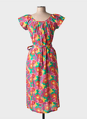 Rochie midi imprimeu floral mâneci scurte roz CHICOSOLEIL femeie