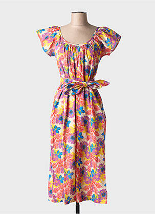 Rochie midi imprimeu floral mâneci scurte portocaliu CHICOSOLEIL femeie
