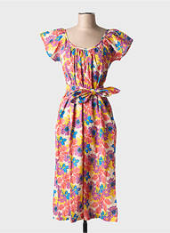 Rochie midi imprimeu floral mâneci scurte portocaliu CHICOSOLEIL femeie