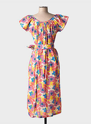 Rochie midi imprimeu floral mâneci scurte portocaliu CHICOSOLEIL femeie