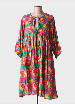 Rochie midi imprimeu floral mâneci lungi roz CHICOSOLEIL femeie