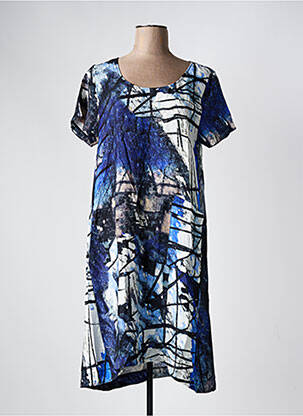 Rochie midi imprimeu fantezie mâneci scurte albastru K-DESIGN femeie