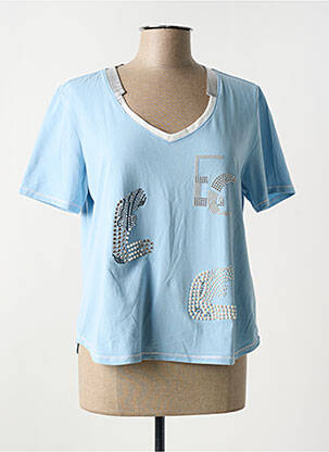 Tricou serigrafie cu strasuri mâneci scurte albastru ELISA CAVALETTI femeie