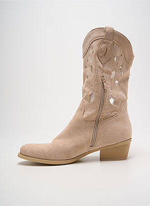 Botine/ghete cubanez toc de 4 la 6 cm bej IDEAL SHOES femeie