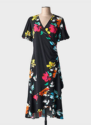 Rochie midi imprimeu floral mâneci scurte negru JOSEPH RIBKOFF femme