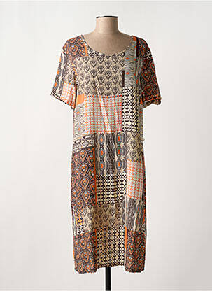 Rochie midi imprimeu fantezie mâneci scurte maro GRIFFON femeie