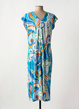 Rochie midi imprimeu floral mâneci scurte albastru GREGORY PAT femeie