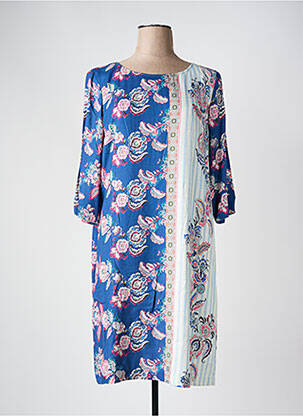 Rochie midi imprimeu floral mâneci 3/4 albastru DIVAS femeie