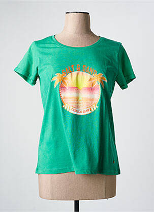 Tricou croială dreaptă mâneci scurte verde C'EST BEAU LA VIE femeie