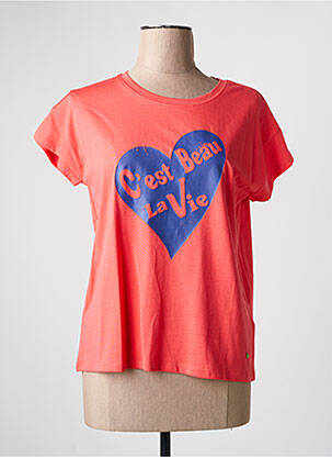 Tricou croială dreaptă mâneci scurte roz C'EST BEAU LA VIE femeie