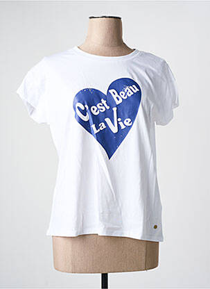 Tricou croială dreaptă mâneci scurte alb C'EST BEAU LA VIE femeie