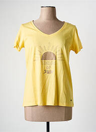 Tricou guler în v mâneci scurte galben C'EST BEAU LA VIE femme