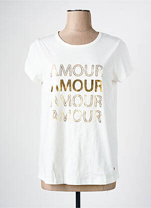 Tricou serigrafie mâneci scurte bej C'EST BEAU LA VIE femeie