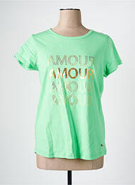 Tricou serigrafie mâneci scurte verde C'EST BEAU LA VIE femme