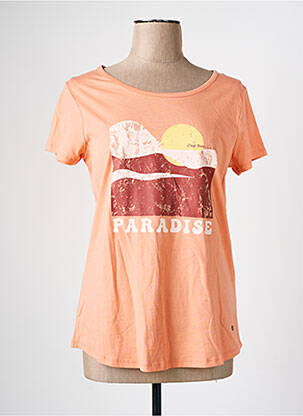 Tricou serigrafie mâneci scurte portocalie C'EST BEAU LA VIE femeie