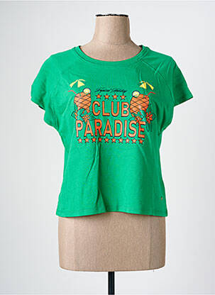 Tricou croială dreaptă mâneci scurte verde C'EST BEAU LA VIE femeie