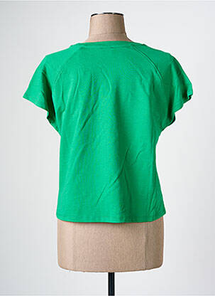 Tricou croială dreaptă mâneci scurte verde C'EST BEAU LA VIE femeie