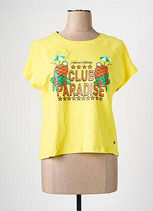 Tricou croială dreaptă mâneci scurte galben C'EST BEAU LA VIE femeie