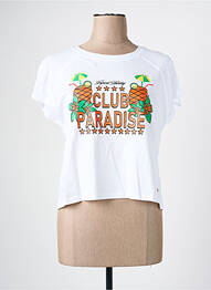 Tricou croială dreaptă mâneci scurte alb C'EST BEAU LA VIE femme