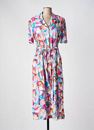 Rochie midi imprimeu fantezie mâneci scurte violet JULIE GUERLANDE femeie