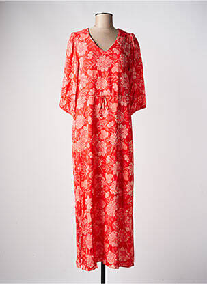 Rochie lungă imprimeu floral mâneci 3/4 roșu C'EST BEAU LA VIE femeie
