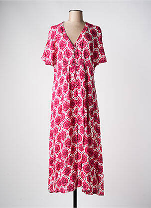 Rochie lungă imprimeu fantezie mâneci scurte roz C'EST BEAU LA VIE femme