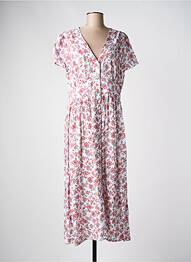 Rochie lungă imprimeu floral mâneci scurte alb C'EST BEAU LA VIE femme