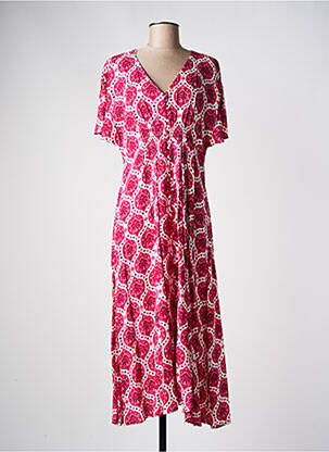 Rochie midi imprimeu fantezie mâneci scurte roz C'EST BEAU LA VIE femeie