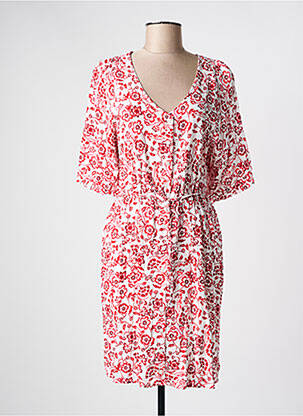 Rochie midi imprimeu floral mâneci scurte alb C'EST BEAU LA VIE femeie