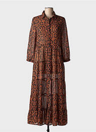 Rochie lungă mâneci lungi mâneci lungi maro GRACE & MILA femme