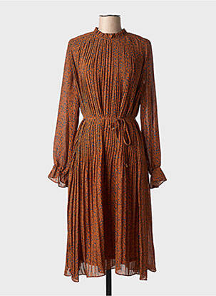 Rochie midi imprimeu fantezie mâneci lungi maro LOUCHE femeie
