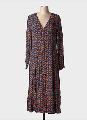 Rochie midi imprimeu floral mâneci lungi albastru MINIMUM femeie