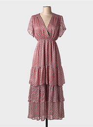 Rochie lungă imprimeu fantezie mâneci scurte portocaliu SWEED PARIS femme