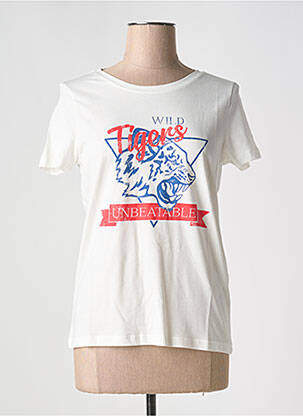 Tricou guler rotund alb ICHI femeie