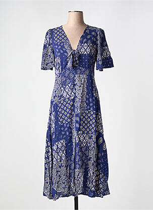 Rochie midi guler în v albastru GRACE & MILA femeie