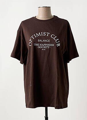Tricou guler rotund maro NA-KD femeie