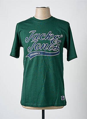 Tricou guler rotund verde JACK & JONES bărbat