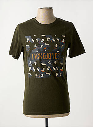 Tricou guler rotund verde JACK & JONES bărbat