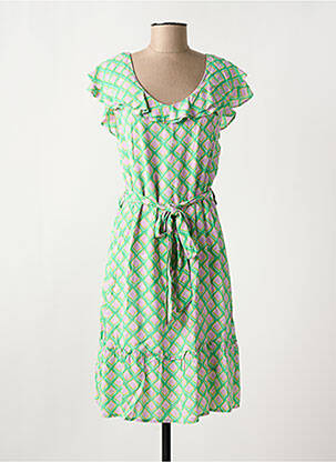 Rochie midi imprimeu fantezie mâneci scurte verde FRACOMINA femeie