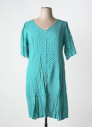 Rochie midi imprimeu fantezie mâneci scurte verde CREAM femeie