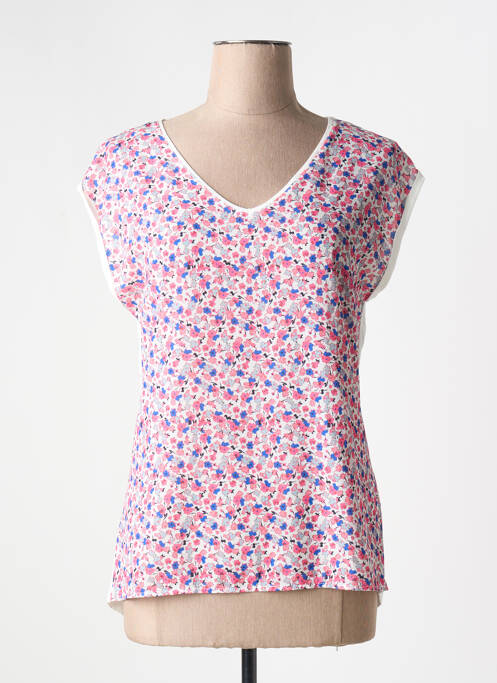 Tricou guler în v mâneci scurte roz C'EST BEAU LA VIE femme