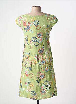 Rochie midi imprimeu fantezie mâneci scurte verde COULEURS DU TEMPS femme